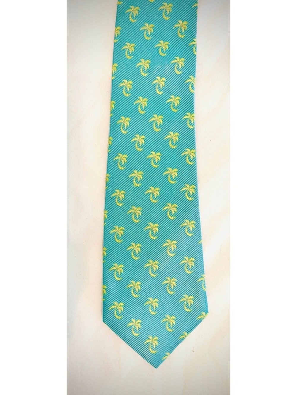 Lilly Pulitzer Via Palm Beach Silk Tie Turquoise Yellow Palm Trees Made in USA